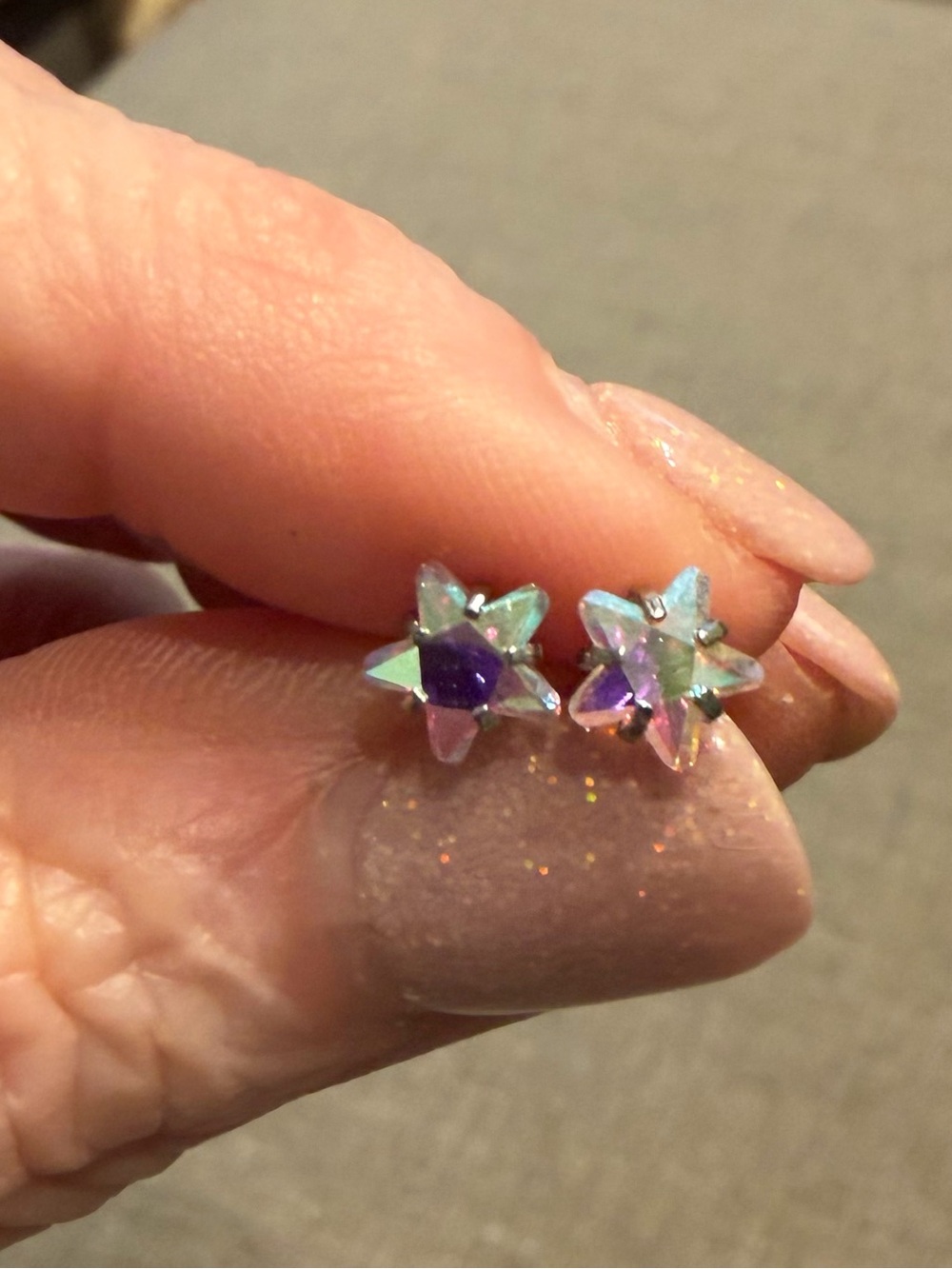 Star Stud Earrings – Aurora Borealis Crystal, Silver Tone Flat Back